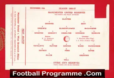 Manchester United v Stoke City 1956 – Reserves Match