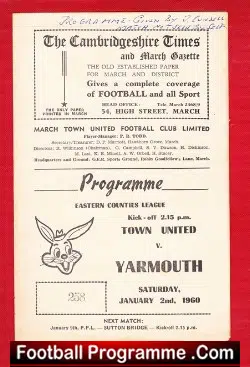 March Town United v Great Yarmouth 1960 - football programme