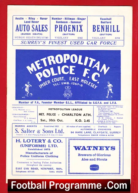 Metropolitan Police v Charlton Athletic 196?  Met Friendly Match