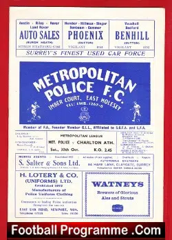 Metropolitan Police v Charlton Athletic 196?  Met Friendly Match