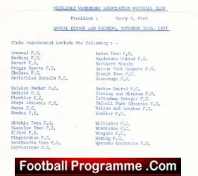 Middlesex Wanderers Rugby Club Annual Dinner – Reunion 1957