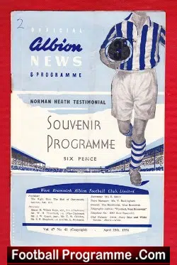 Norman Heath Testimonial Benefit Match West Brom WBA 1956 - football programme