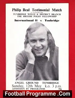 Philip Beal Testimonial Benefit Match Tunbridge Wells 1974 - football programme