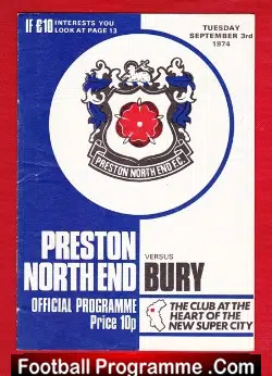 Preston North End v Bury 1974 - football programme
