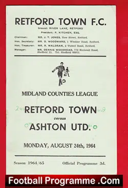 Retford Town v Ashton United 1964 - Midland Counties League - football programme