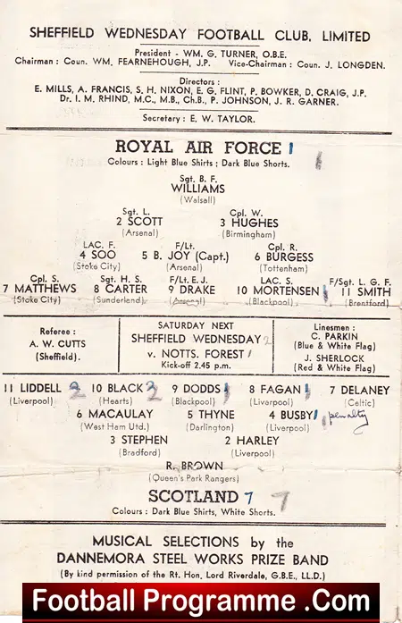 Royal Air Force v Scotland 1944 - Sheffield Wednesday Busby