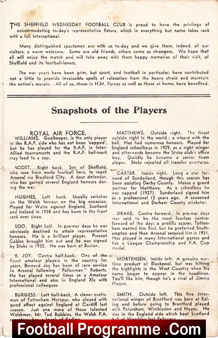 Royal Air Force v Scotland 1944 - Sheffield Wednesday Busby