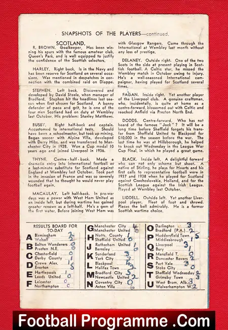 Royal Air Force v Scotland 1944 - Sheffield Wednesday Busby