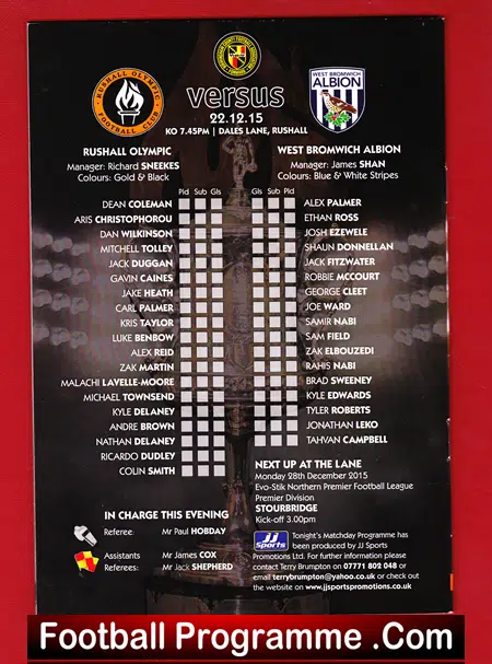 Rushall Olympic v WBA 2015 - Birmingham Senior Cup