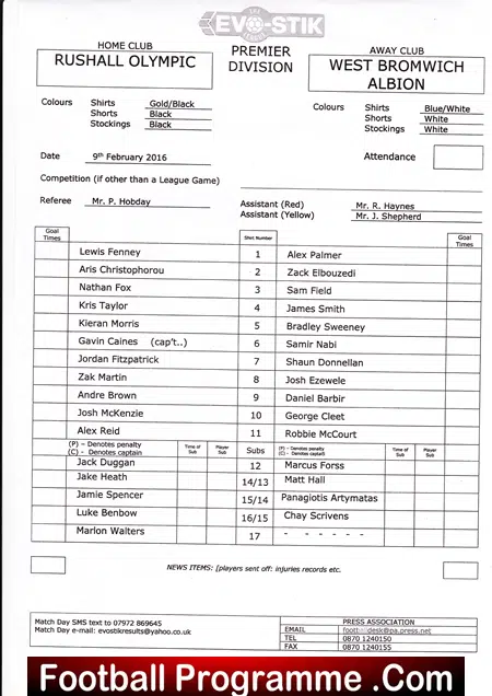 Rushall Olympic v WBA 2015 - Birmingham Senior Cup