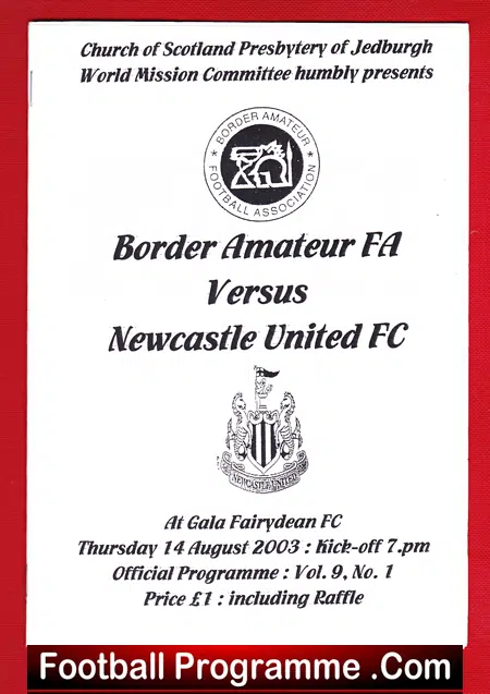 Scottish Border Amateur FA v Newcastle United 2003 – Reserves