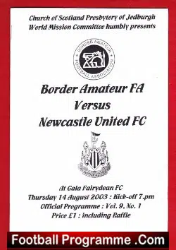 Scottish Border Amateur FA v Newcastle United 2003 – Reserves