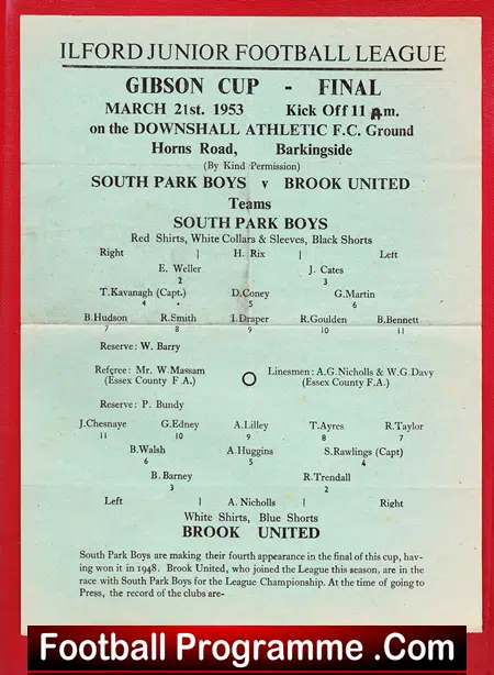 South Park Boys v Brook United 1953 – Gibson Cup Final