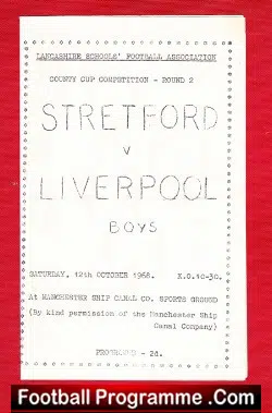 Stretford v Liverpool Boys 1968 - Schoolboys - RARE - football programme