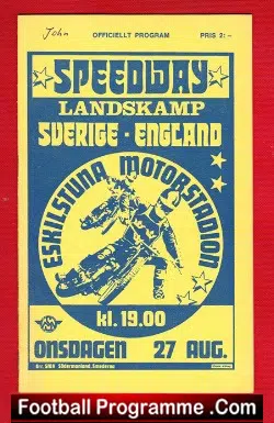 Sweden Speedway v England Programme 1975 - Collins + Wyer - speedway programme
