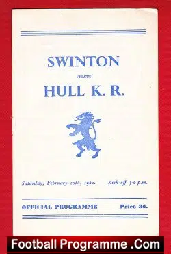 Swinton Rugby v Hull 1962 - rugby programme