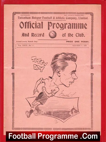 Tottenham Hotspur v Chelsea 1931 – 1930s Football Programme
