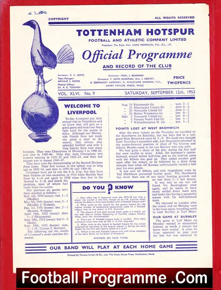 Tottenham Hotspur v Liverpool 1953