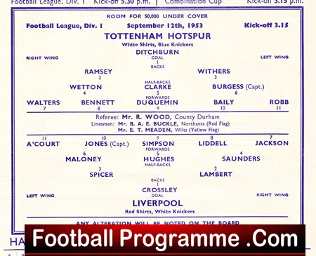 Tottenham Hotspur v Liverpool 1953