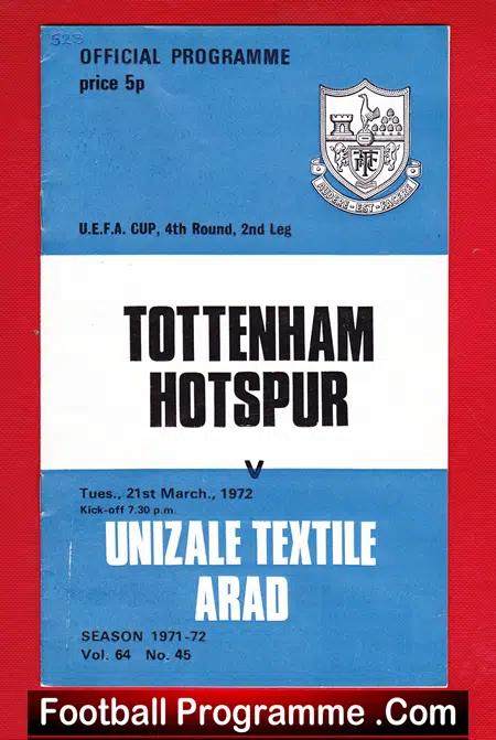 Tottenham Hotspur v Unizale Textile Arad 1972 – UEFA Cup