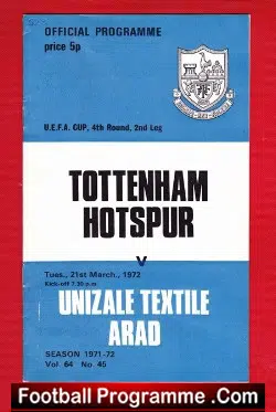 Tottenham Hotspur v Unizale Textile Arad 1972 – UEFA Cup