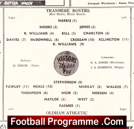 Tranmere Rovers v Oldham Athletic 1957