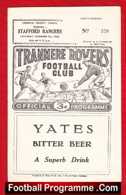 Tranmere Rovers v Stafford Rangers 1960 – Reserves Game