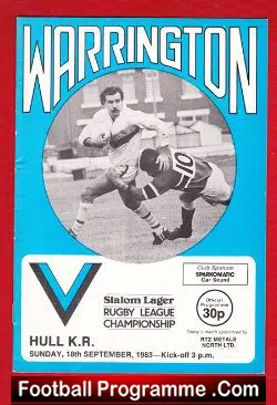 Warrington Rugby v Hull 1983 - rugby programme