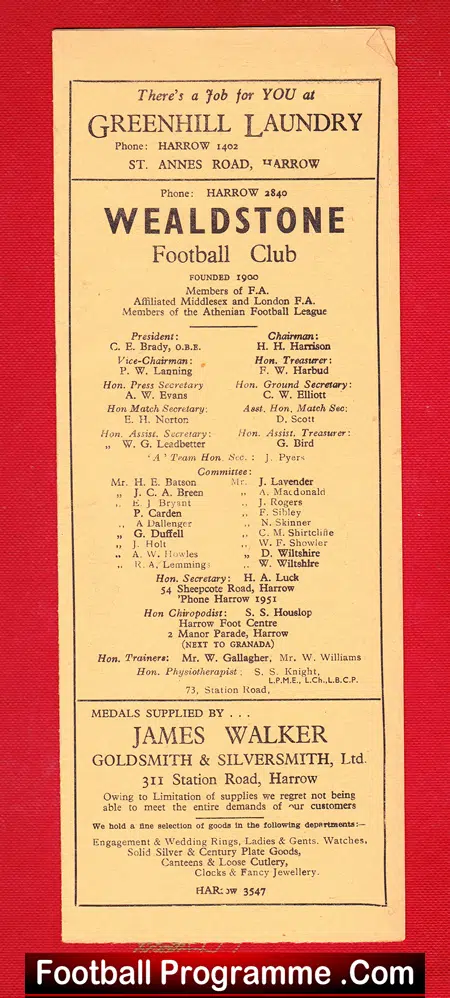 Wealdstone v Willesden 1948 – FA Cup Prelims