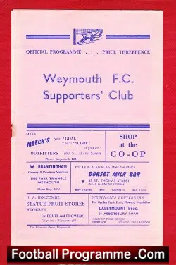 Weymouth v Bridgwater Town 1955 - football programme