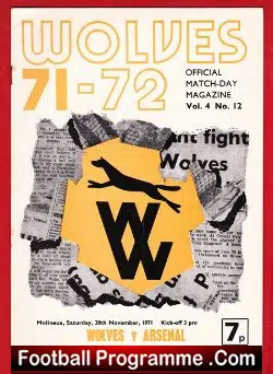 Wolves Wolverhampton v Arsenal 1971 - football programme