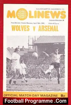 Wolves Wolverhampton v Arsenal 1974 - football programme
