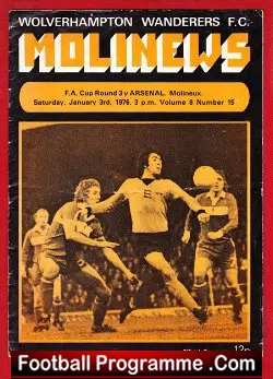 Wolves Wolverhampton v Arsenal 1976 - football programme