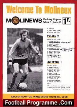 Wolves Wolverhampton v Liverpool 1970 - football programme
