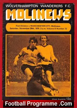 Wolves Wolverhampton v Manchester City 1975 - football programme
