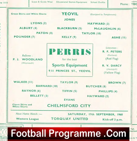 Yeovil Town v Chelmsford City 1960