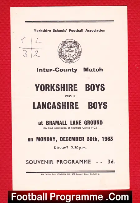 Yorkshire Boys v Lancashire Boys 1963 – Schoolboys at Sheffield