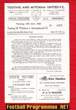 Bob Baker Testimonial Benefit Match Tooting Mitcham United 1966