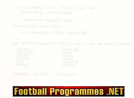 Wellingborough Town v Milton Keynes City 1975 – Practice Match