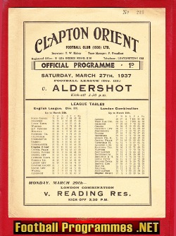 Clapton Orient v Aldershot 1937 – 1930s Football Programme