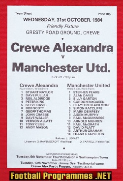 Crewe Alexandra v Manchester United 1984 – Friendly Match TS