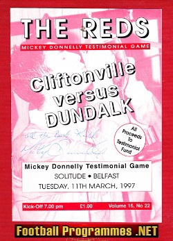 Mickey Donnelly Testimonial Benefit Cliftonville 1997 Signed