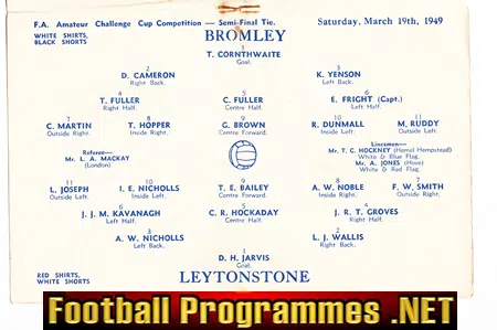 Bromley v Leytonstone 1949 - Amateur Cup Semi Final