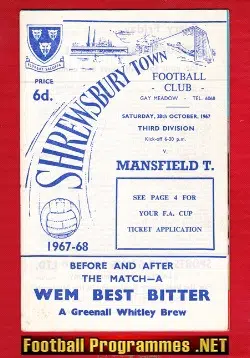 Shrewsbury Town v Mansfield Town 1967