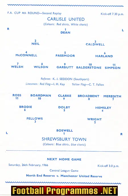 Carlisle United v Shrewsbury Town 1966 - FA Cup Replay Preston