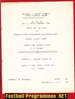 Crystal Palace Ladies v QPR 1972 Womens Football Match Orpington
