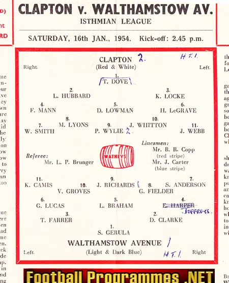 Clapton v Walthamstow Avenue 1954