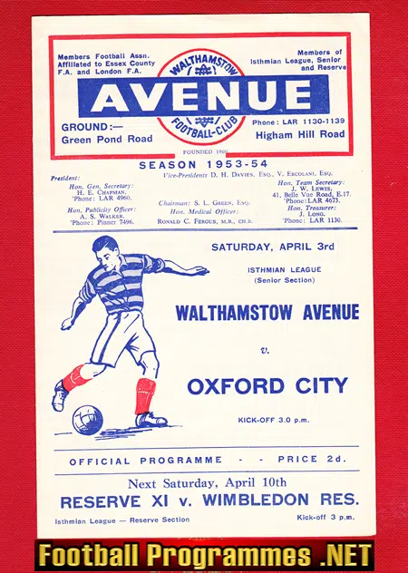 Walthamstow Avenue v Oxford City 1954
