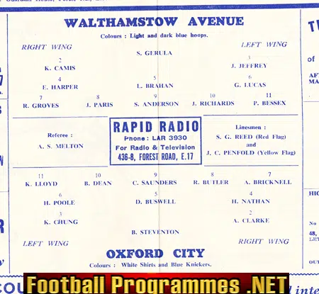 Walthamstow Avenue v Oxford City 1954