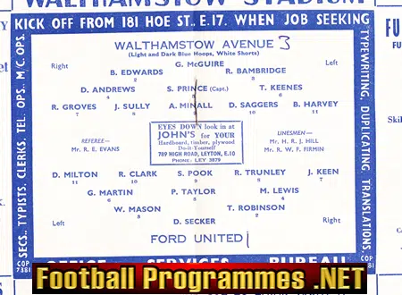 Walthamstow Avenue v Ford United 1961